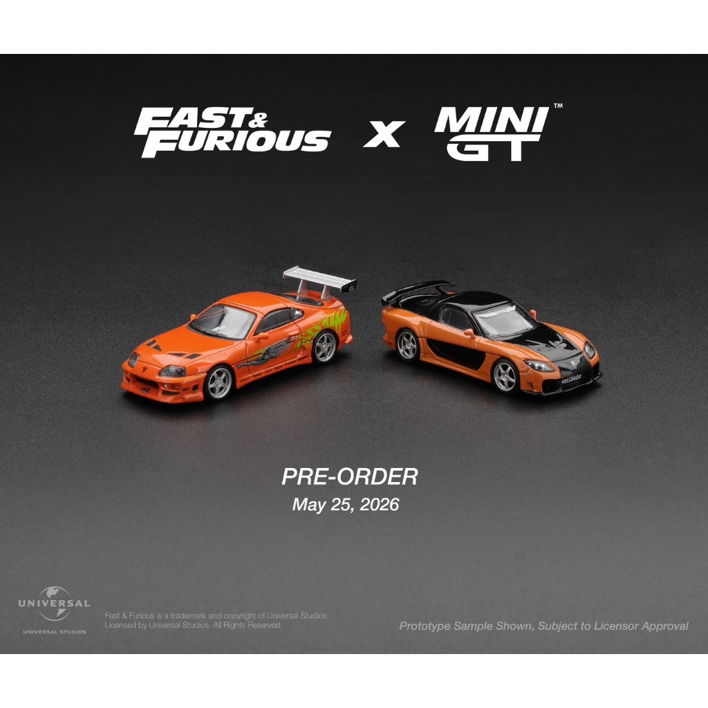 Mini GT Toyota Supra BOMEX “The Fast and the Furious ” Brian O ’ Conner / Mazda RX-7 VeilSide Fortun
