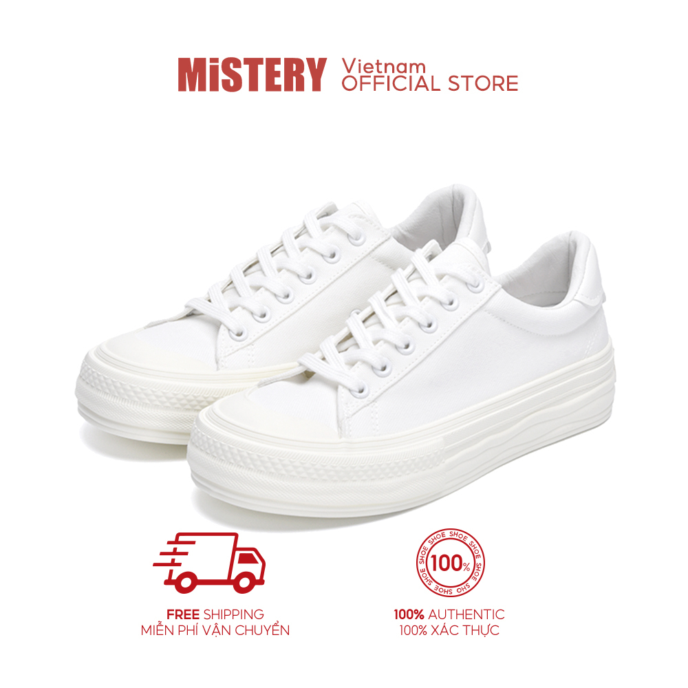 MiSTERY Giày Vải đi Học Nữ Trắng Thời Trang đế Cao 3.5cm MIS-803