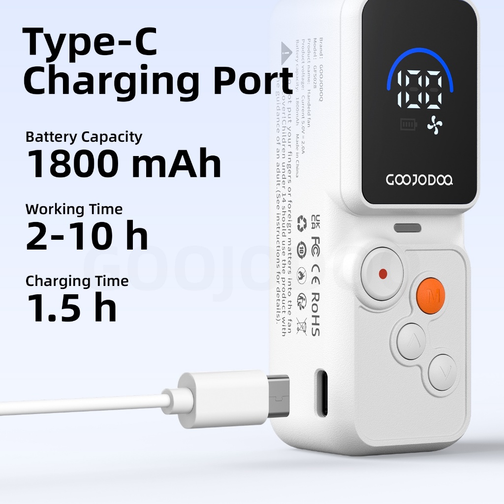 GOOJODOQ Quạt Mini GFS028 ,100 cài đặt tốc độ gió, 18000 vòng / phút, dung lượng 1800mAh, di động 135g. | BigBuy360 - bigbuy360.vn