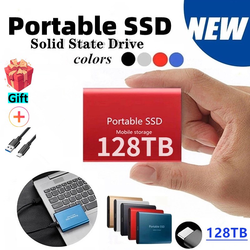 Ổ cứng kim loại 128TB 64TB 32TB 16TB 8TB 4TB 1TB Mini di động SSD USB 3.1 Type-C nhãn dán lưu trữ ổ 