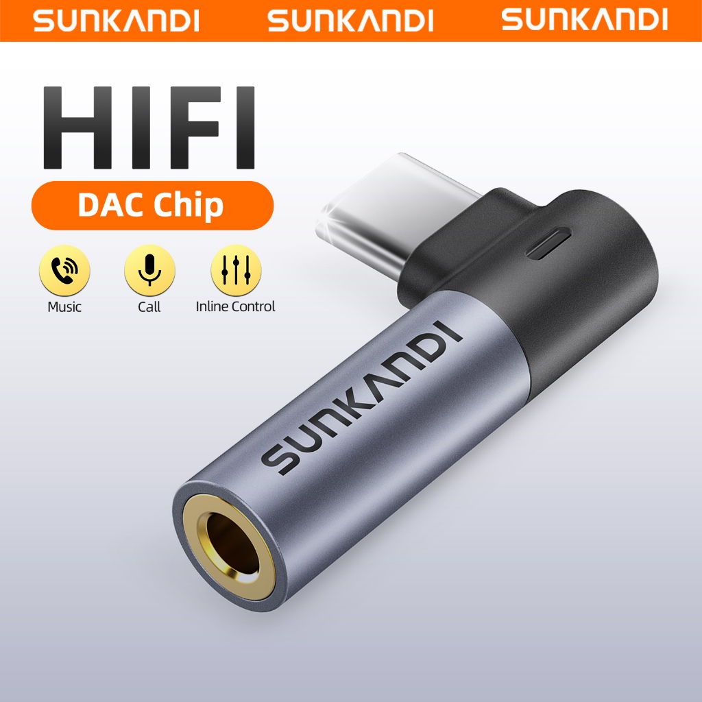 SUNKANDI Type C / IP sang 3,5mm Bộ chuyển đổi âm thanh DAC 90 độ Góc phải Nam…