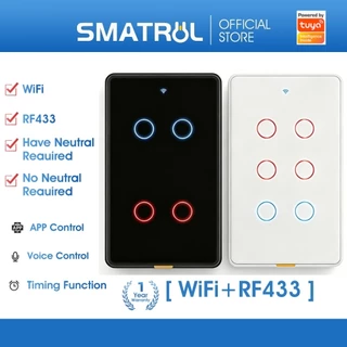SMATRUL Công tắc thông minh WIFI Tuya Smart + RF433 1.2.3.4.6 Nút Ấn mặt cảm APP/tiếng nói Điều khiển từ xa