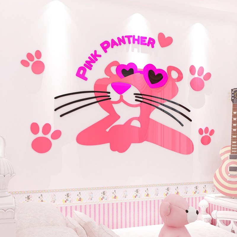 Pink Panther 3d Dán Cô Gái Trang Trí Phòng Ngủ Acrylic 3D Dán Tường