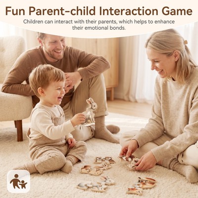 Bộ câu đố dành cho trẻ mới biết đi Montessori, Đồ chơi ghép hình động vật rừng bằng gỗ 4 trong 1, Phát triển sự tập trung & kỹ năng vận động tinh xảo