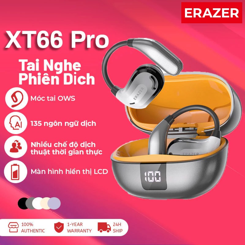 ERAZER XT66 PRO Tai Nghe Phiên Dịch Bluetooth 5.4Al Smart Dịch thuật thời gian thực có màn hình cảm 