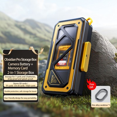 Hộp lưu trữ pin và thẻ nhớ máy ảnh 2 trong 1 Llano SN011 Obsidian Pro – Chứa 7 thẻ (SD / TF / CFe-B / XQD) & 2 pin, Chống rơi & Chống bắn nước cho du lịch