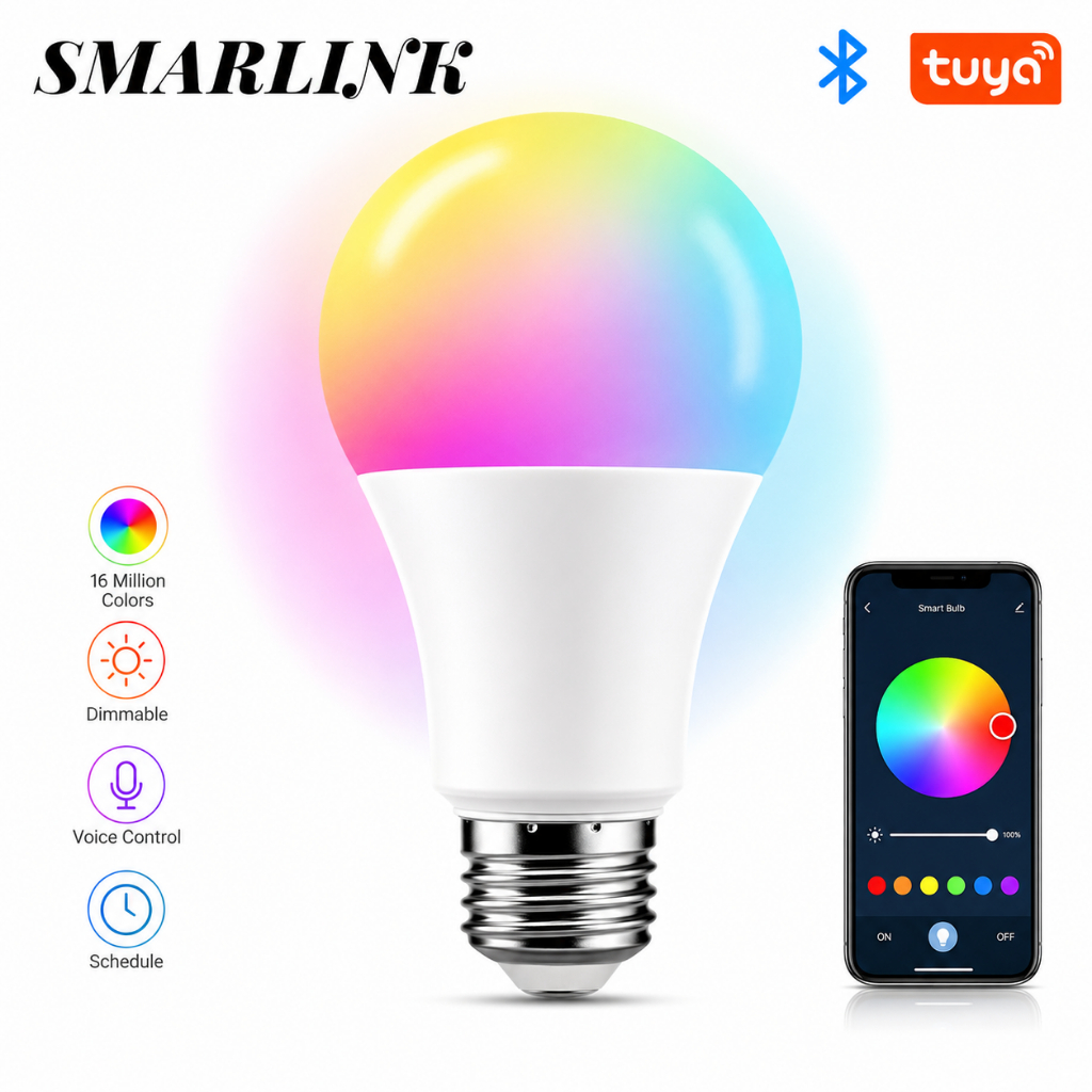 Bóng led E27 RGB Bóng đèn Đổi Màu Thông Minh e27 rgb remote15w