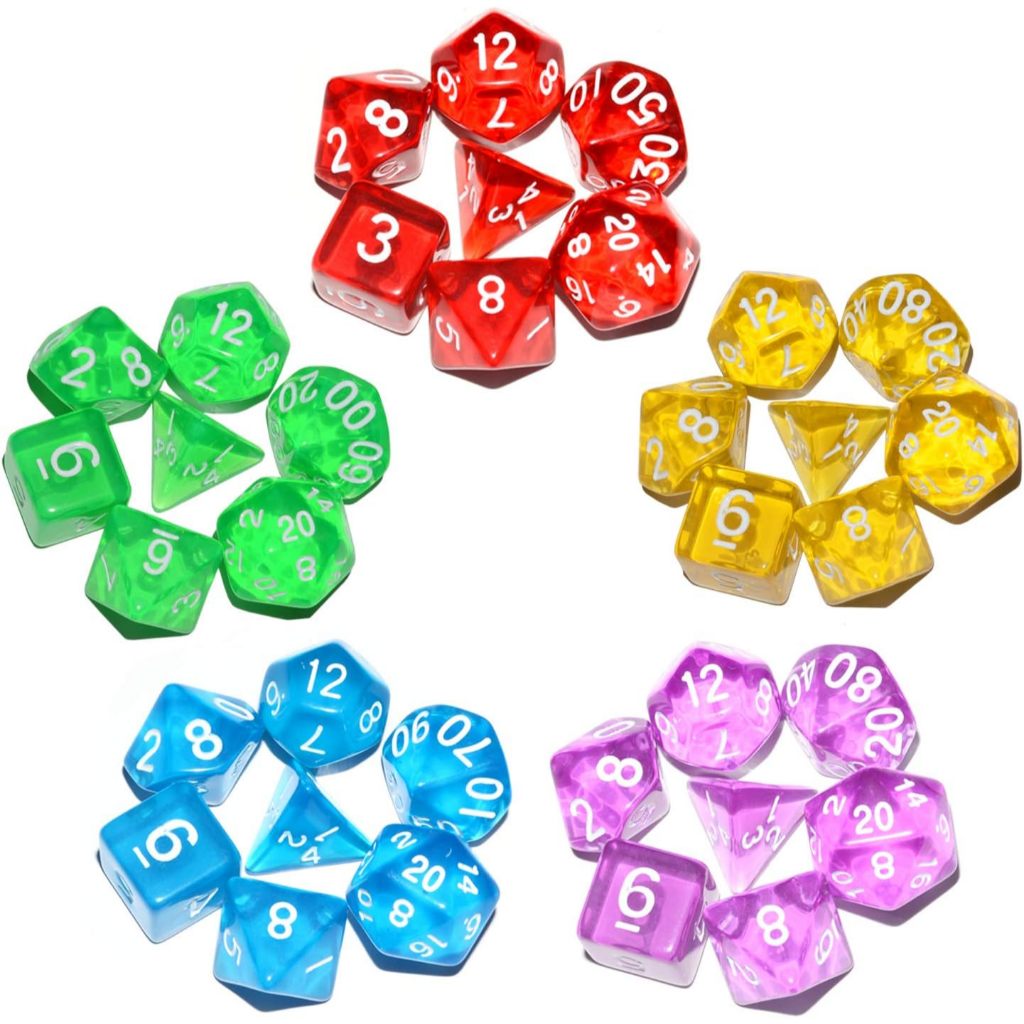 Bộ xúc xắc DND 5 × 7, 35 miếng xúc xắc DND cầu vồng trong suốt cho chuột chơi Game trên bàn RPG MTG