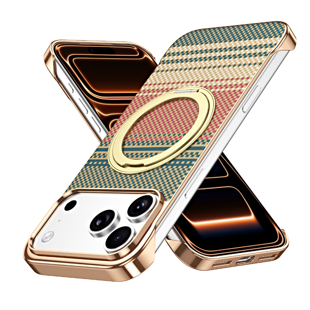 Ốp điện thoại khung từ tính Kevlar iPhone 17 16 15 14 13 pro max Vỏ bảo vệ không khung mạ điện