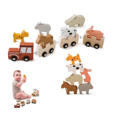 Bộ xe lửa bằng gỗ cho trẻ mới biết đi Đồ chơi xe lửa động vật, Thích hợp cho bộ xe lửa trẻ em, Mô hình động vật có thể tháo rời Quà tặng sinh nhật cho bé trai và bé gái