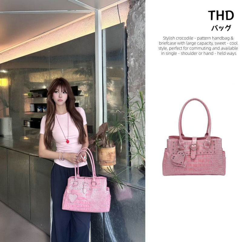 [THD] Túi xách nữ Sweet Cool Hot Girl Cặp đôi cao cấp Họa tiết cá sấu Dung tích lớn, Thiết kế kim cương hồng