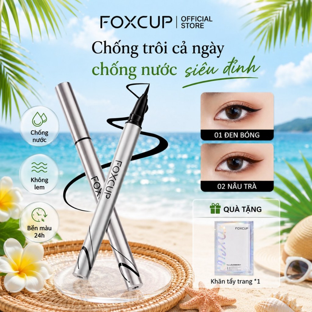 Bút kẻ mắt FOXCUP Chống nước siêu đỉnh không lem 24h chống mồ hôi mùa hè 0.8ml