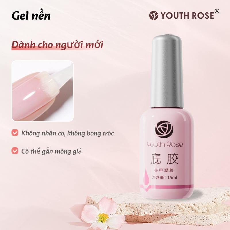 Youth Rose 15ml Gel Base Sơn Móng Gel base sơn móng base top hoa hồng dưỡng móng base top