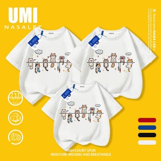 [Giao hàng trong ngày] NASA Đồng thương hiệu Cotton nguyên chất màu trắng thoải mái dành cho cha mẹ và con cái mặc ngắn tay 6 con in hình gia đình Ba áo thun thời trang đơn giản