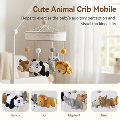 Cũi Cho Bé Di Động Móc Sang Trọng Động Vật Bộ Chuông Bên Trong Âm Nhạc Xoay Đồ Chơi Treo Mềm Thủ Công Sơ Sinh 0M + Hộp Quà Tặng Tắm Cho Bé