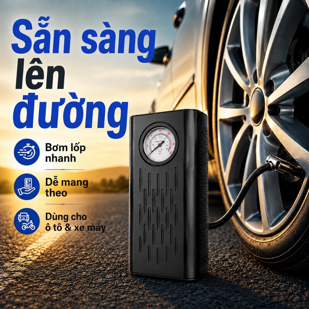 Bơm Bơm Bơm Hơi Lốp Áp Lực Cao Nhỏ Gọn Cho Khẩn Cấp Bên Đường, Máy Nén Khí Di Động Có Đồng Hồ Đo Tươ