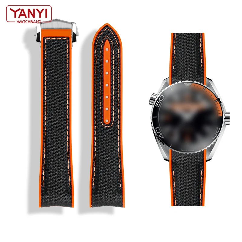 8 màu Dây đeo cuối cong 20m 22mm Vải Nylon Cao su nam WatchBand cho Omega Seamaster 300 Ocean Speedm