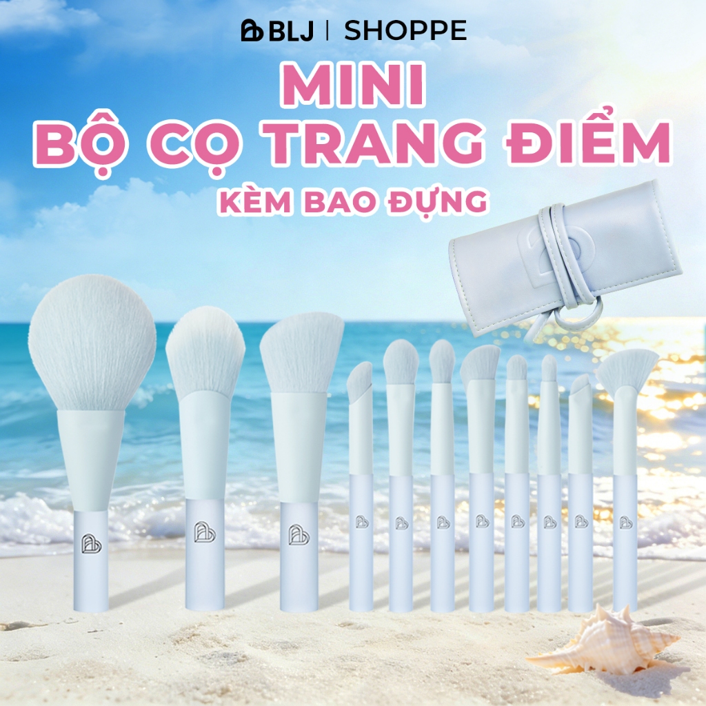 BLJ Bộ cọ trang điểm mini 11 chiếc màu xanh