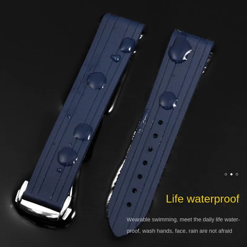Dây Cao Su Cho Omega Mới Seamaster 300 Dây Đeo Đồng Hồ Chất Lượng Cao Dây Đeo Đồng Hồ Gấp Khóa Cong 