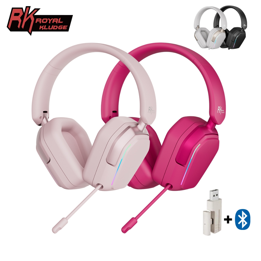 RK Royal Kludge RK HG101 Tai nghe chơi game màu hồng Trình điều khiển loa 40mm không dây có đèn RGB Nút tai da Protein | BigBuy360 - bigbuy360.vn