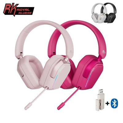 RK Royal Kludge RK HG101 Tai nghe chơi game màu hồng Trình điều khiển loa 40mm không dây có đèn RGB Nút tai da Protein