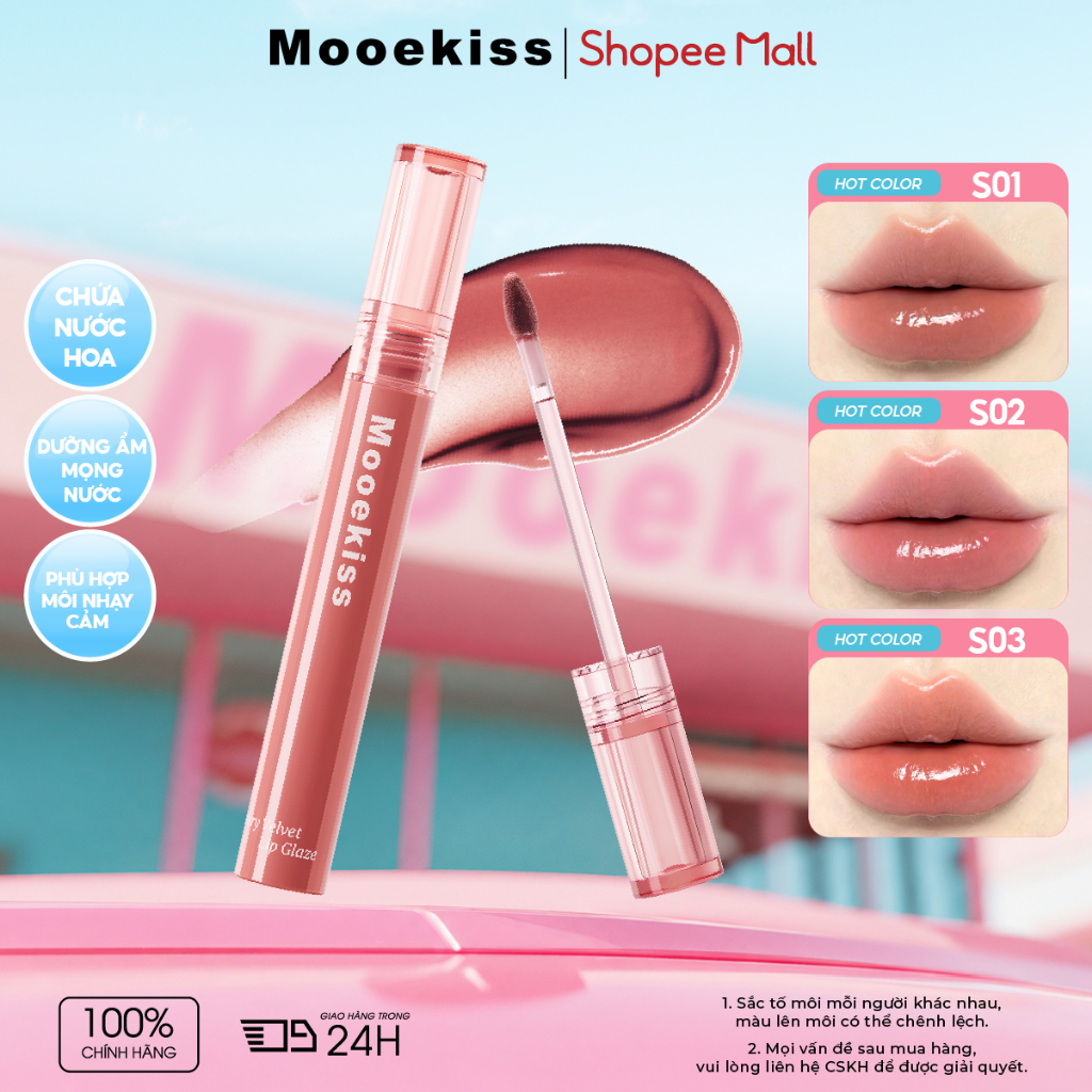 Mooekiss Water Lip Gloss, kết thúc mờ, lâu trôi và không dễ phai, làm sáng môi trần, son môi hàng ngày, son bóng | BigBuy360 - bigbuy360.vn