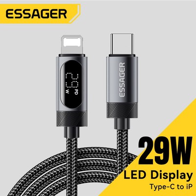 Cáp dữ liệu sạc nhanh Essager USB-C sang L 29W Công suất hiển thị kỹ thuật số