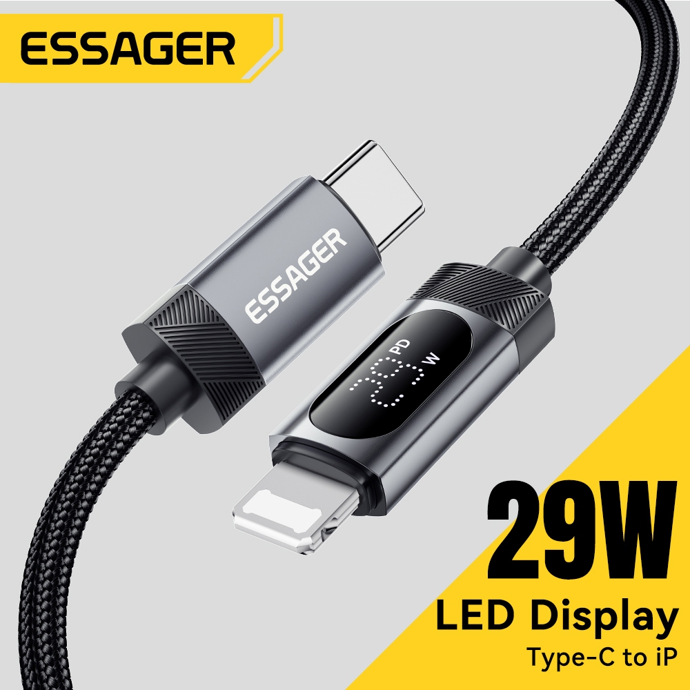 Cáp dữ liệu sạc nhanh Essager USB-C sang L 29W Công suất hiển thị kỹ thuật số | BigBuy360 - bigbuy360.vn