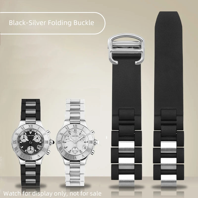 Cao Su Cao Su Vòng Tay 20mmx10mm Đen Trắng Silicon WatchBand Gấp Khóa Thay Thế Dây Chuyền Đồng Hồ Ch