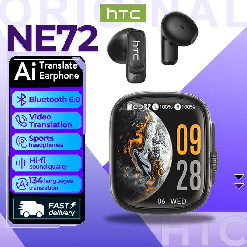 Tai nghe dịch thuật HTC NE72 AI Tai nghe Bluetooth 6.0 Dịch 134 ngôn ngữ ENC Khử tiếng ồn Micrô trong suốt pha lê IPX5 Âm thanh Hi-Fi nước Độ trễ thấp Earpho chơi game | BigBuy360 - bigbuy360.vn