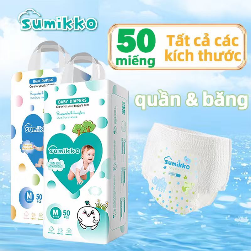50 Miếng SUMIKKO Tã quần Siêu Khô Thoáng - Thoáng Khí Mega Jumbo size S/M/L/XL/XXL/XXXL Tã dán sơ sinh