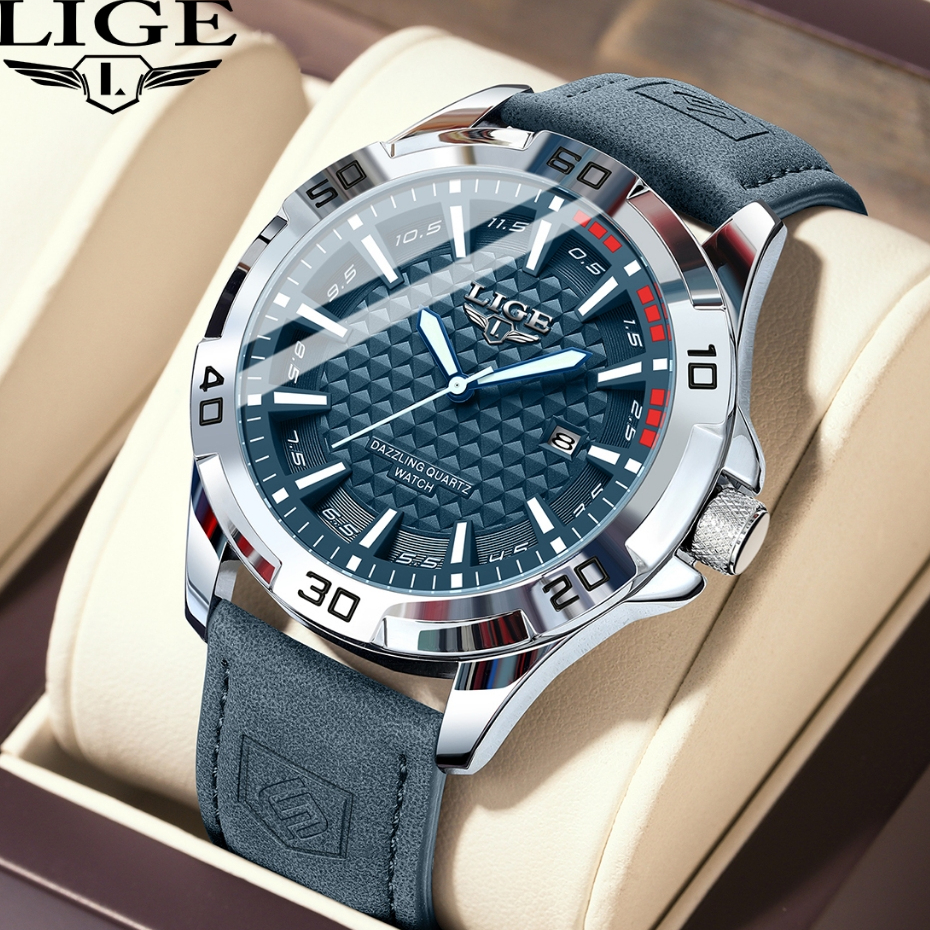 Đồng hồ nam LIGE Đồng hồ thạch anh chống nước bằng da nguyên bản