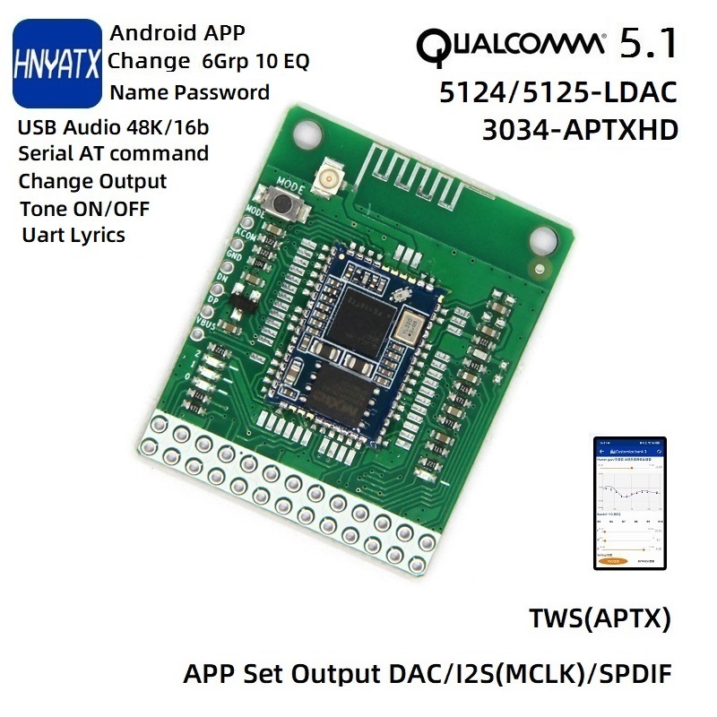 APP đổi tên mật khẩu EQ QCC5125 5124 LDAC Bluetooth 5.1 Qualcomm QCC3034 APTXHD SPDIF analog DAC I2S