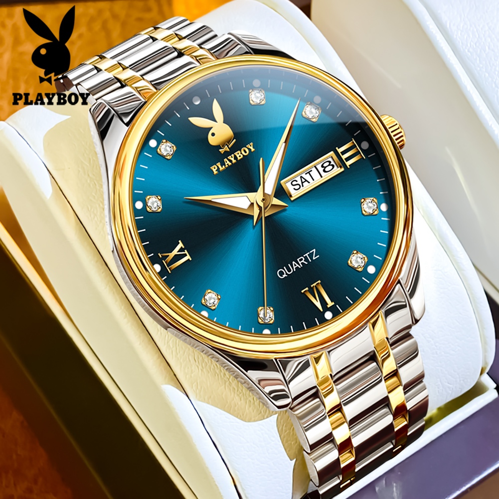 PLAYBOY đồng hồ mới dành cho nam chống nước đồng hồ đeo tay kim cương lịch thép không gỉ sang trọng 