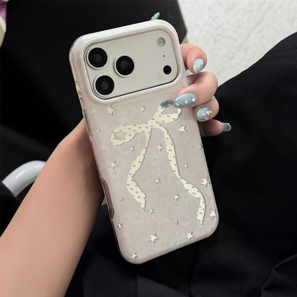 Ốp điện thoại iphone 17 Pro Max 16 Pro Max 15 Pro Max Star Silver Bow
