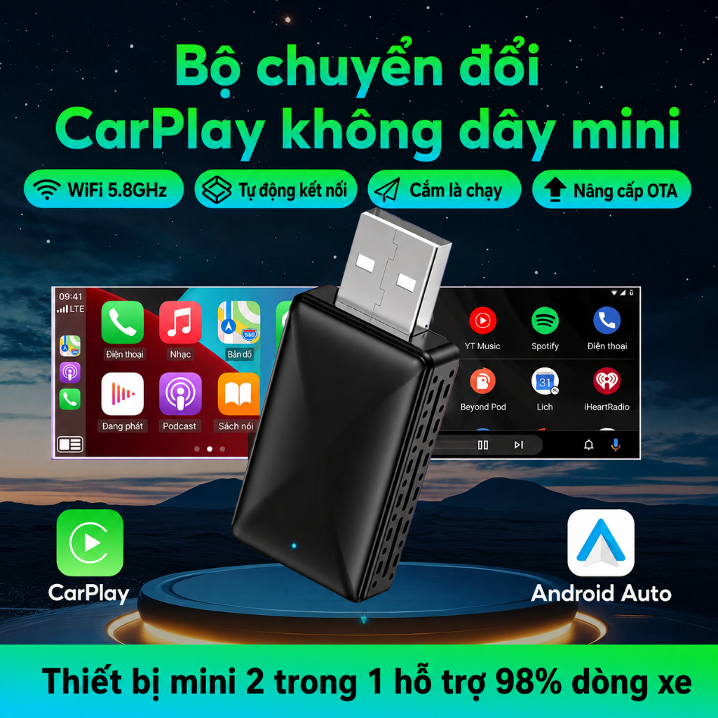 Bộ chuyển đổi Carplay không dây Android Auto Apple Carplay Adapter Plug and Play Mini Wireless Carpl
