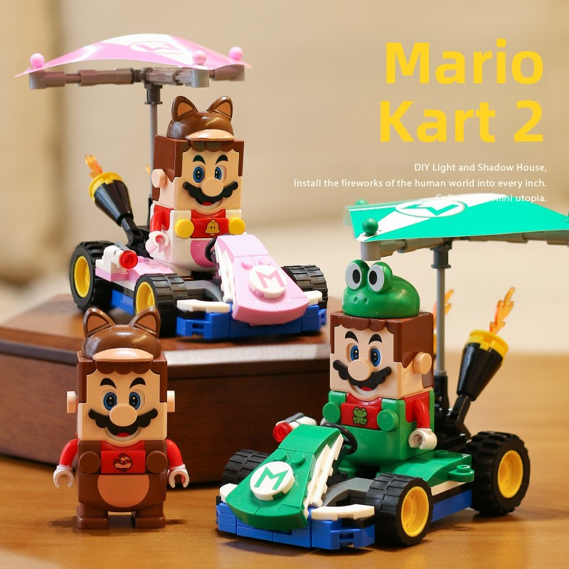 Trò chơi lắp ráp khối Mario, xe đua siêu phẩm Mario, tương thích với Lego