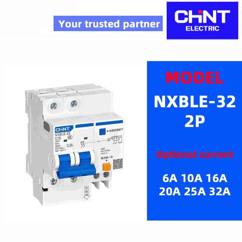 CHINT NXBLE-32 1P 2P 3P 4P C 10A 16A 20A 25A 32A Bộ ngắt mạch thu nhỏ (30mA) bảo vệ rò rỉ đất MCB