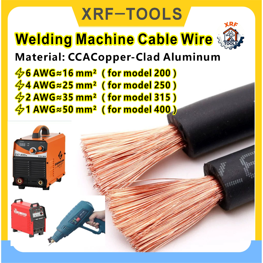 1Meter CÁP HÀN Cáp Máy hàn hạng nặng 6AWG 4AWG 2AWG 1AWG Cáp nhôm mạ đồng cho máy hàn Model 200 250 