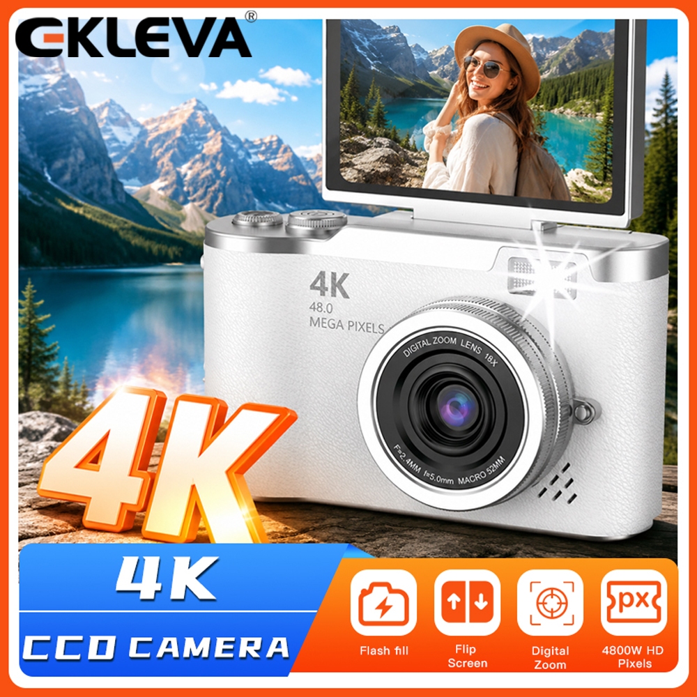 Camera Selfie EKLEVA 4K 48MP CCD 180° Màn hình lật 8X Zoom di động cho Vlog