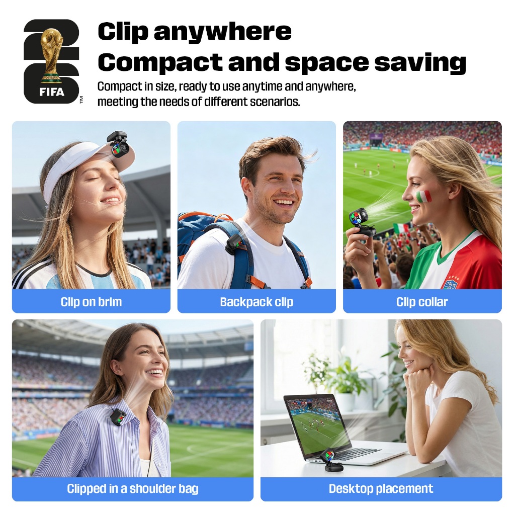 FIFA F26F02 – Quạt Mini Cầm tay: Kẹp & Để bàn, Gập gọn & Nhỏ gọn, Sạc USB siêu êm, Làm mát ngoài trời, Nhẹ & Dễ mang theo – Sản phẩm lưu niệm World Cup | BigBuy360 - bigbuy360.vn