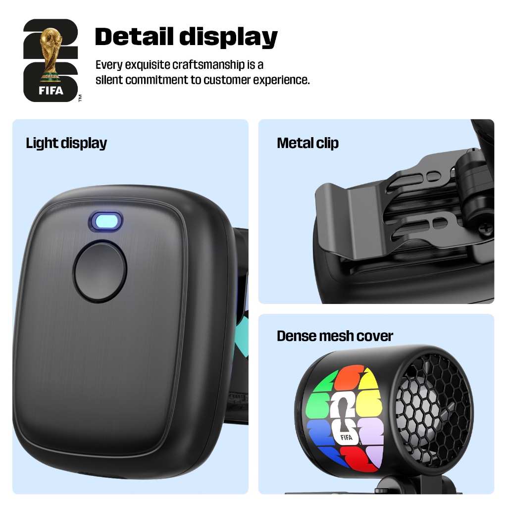 FIFA F26F02 – Quạt Mini Cầm tay: Kẹp & Để bàn, Gập gọn & Nhỏ gọn, Sạc USB siêu êm, Làm mát ngoài trời, Nhẹ & Dễ mang theo – Sản phẩm lưu niệm World Cup | BigBuy360 - bigbuy360.vn