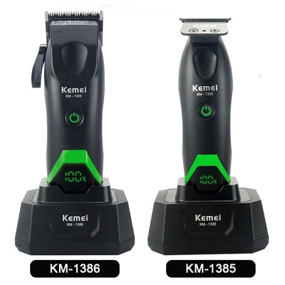 Kemei 1386 1385 Tông Đơ Cắt Tóc Điện 7500RPM Zero Gap Máy Cắt Tóc Chuyên Nghiệp Lưỡi DLC Có Đế Sạc