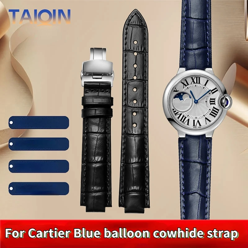 14-8mm 16-8mm 18-11mm 20-12mm 22-14mm Nam Nữ Dây Đeo Đồng Hồ Da Thật Chính Hãng Cho Cartier Màu Xanh