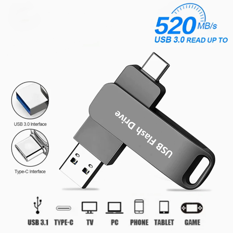 Ổ đĩa Flash USB kép Type-C 512GB 1TB 2TB - Ổ đĩa bút OTG tốc độ cao có lưu trữ dung lượng lớn an toà