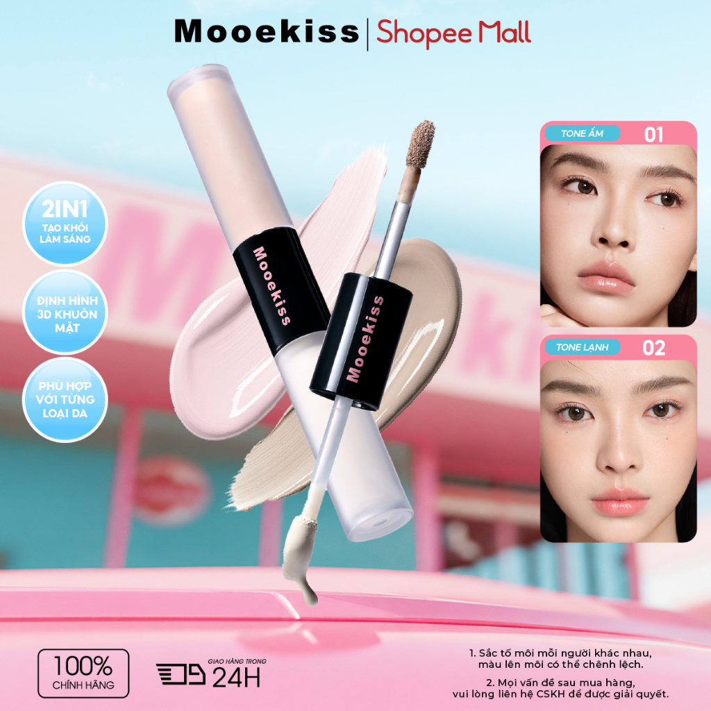 Đường viền dạng lỏng hai đầu Mooekiss, bóng và thanh nổi bật, chất lỏng làm sáng, đường viền mặt [2.5g + 2.5g] | BigBuy360 - bigbuy360.vn