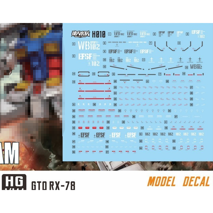 MASTER H010 HG 1 / 144 GTO RX-78-2 Decal Trượt Nước Không Dán