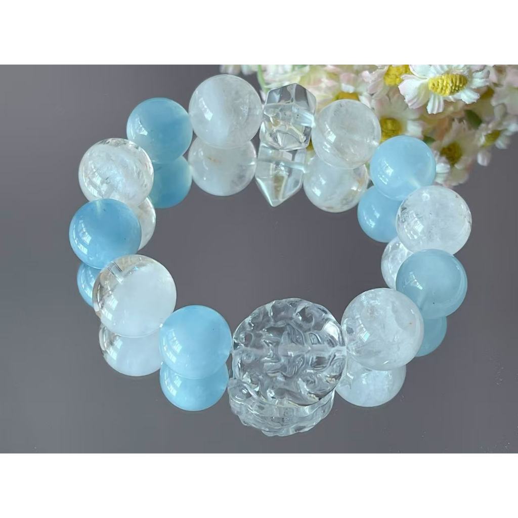 Vòng tay Aquamarine   Aquamarine + Thạch Anh Trắng + Đá Bạch U Linh   Vòng tay thời trang