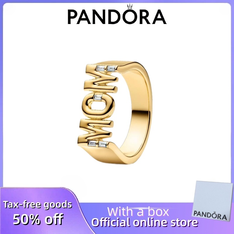 Bán chạy 100% S925 Bạc Pandora Cặp Đôi Nữ DIY Quà Tặng Sinh Nhật Mẹ Signet Nhẫn