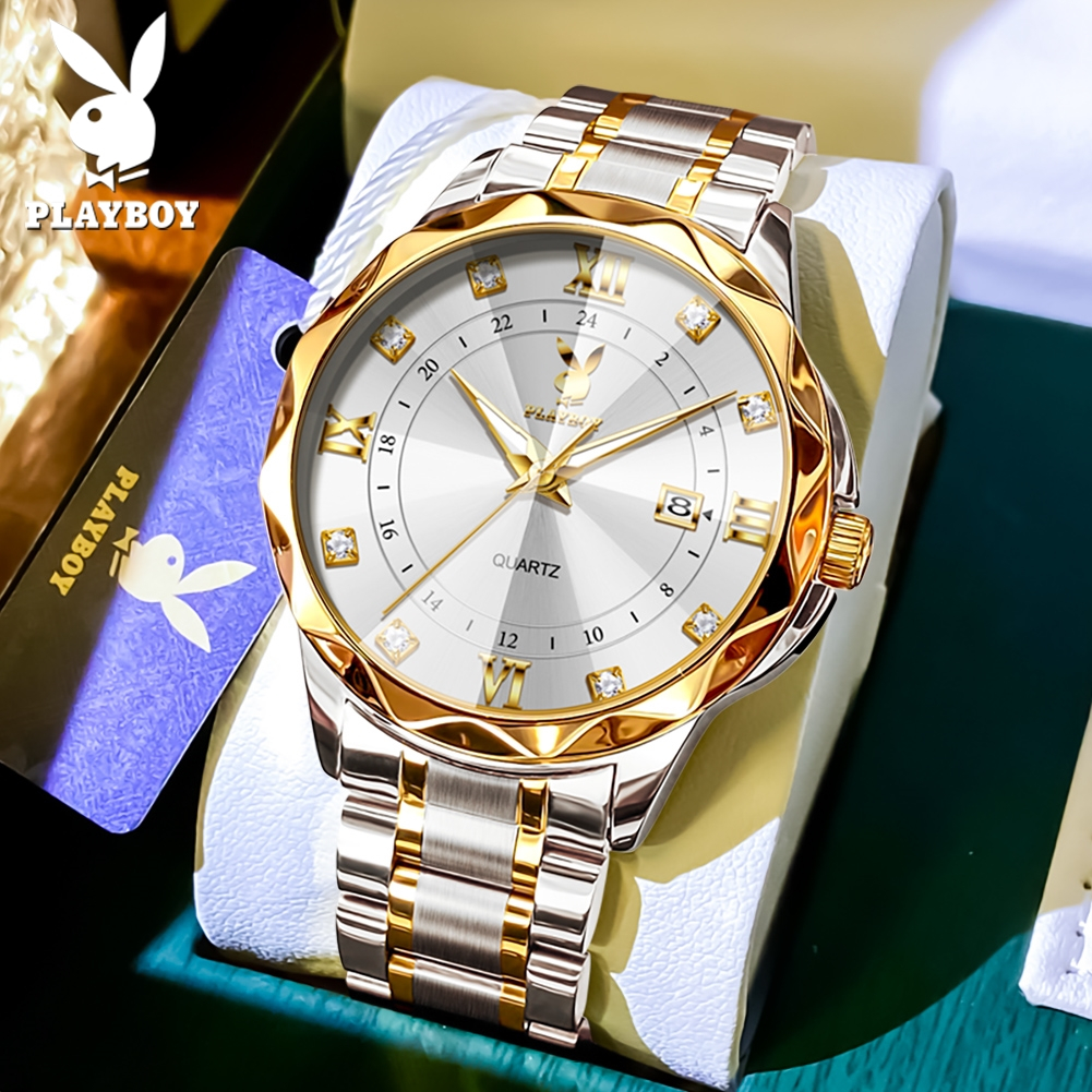 Đồng hồ mới PLAYBOY hàng đầu dành cho nam đồng hồ thạch anh bằng thép không gỉ thủy tinh sapphire ch